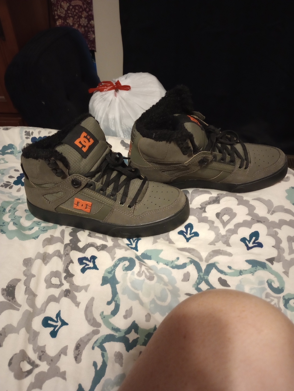 DC Kids' Olive Green High-Top Sneakers with Orange Logo